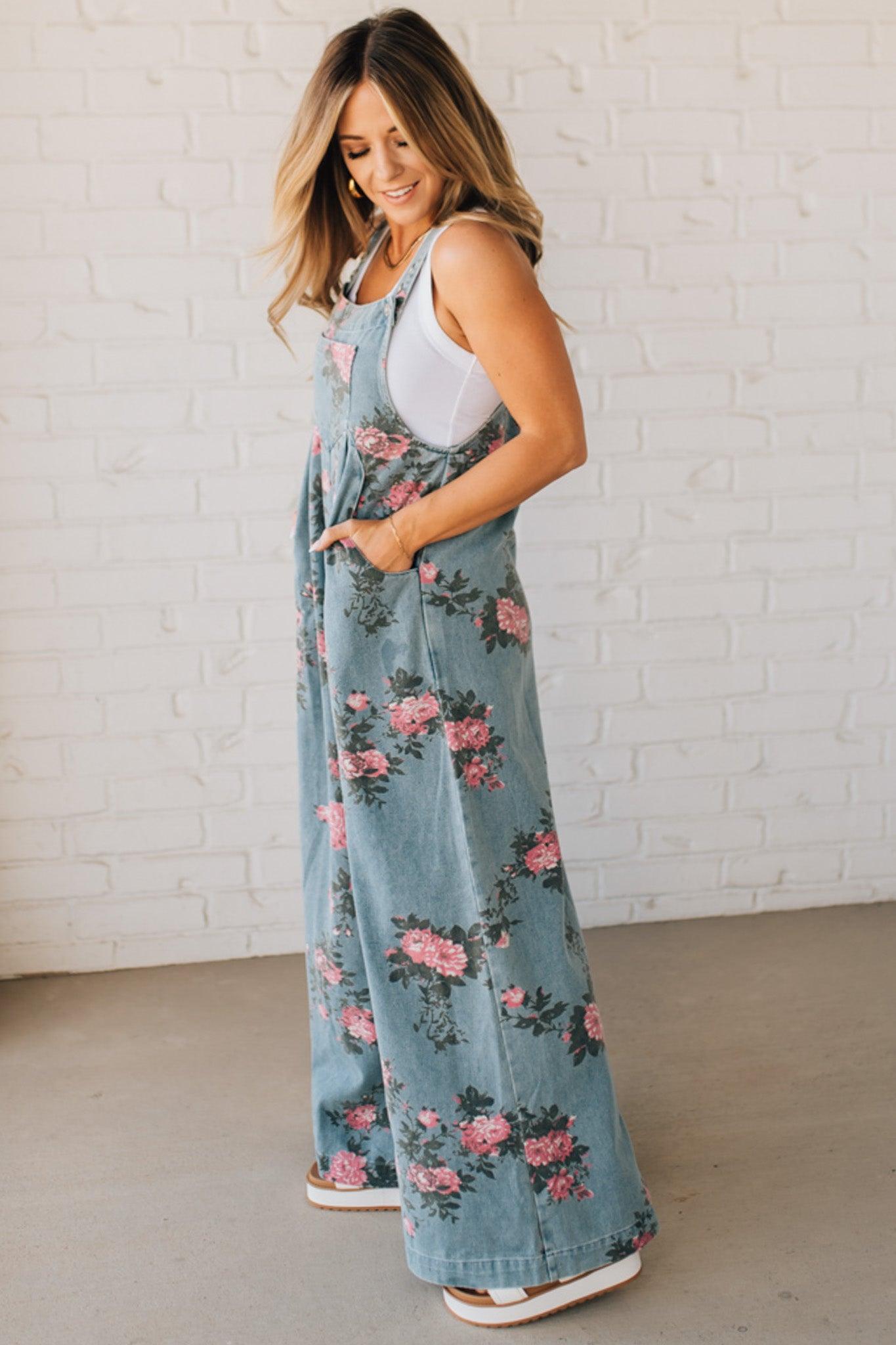 Lilian | Floral Print Denim Overalls