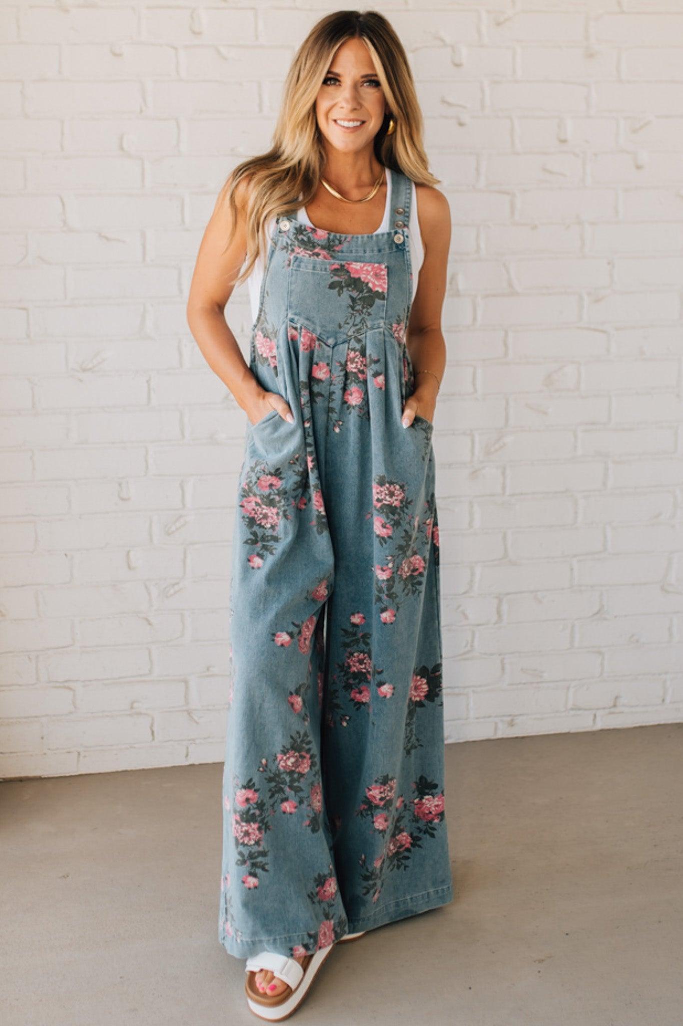 Lilian | Floral Print Denim Overalls