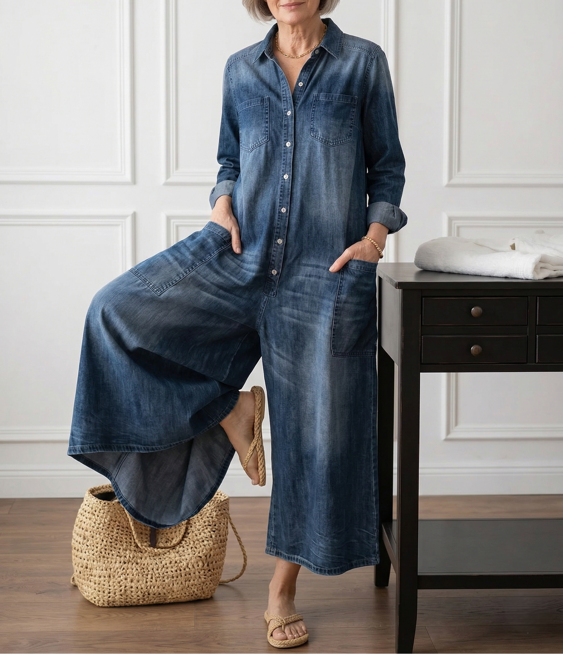 Diana | Vintage Denim Button Jumpsuit