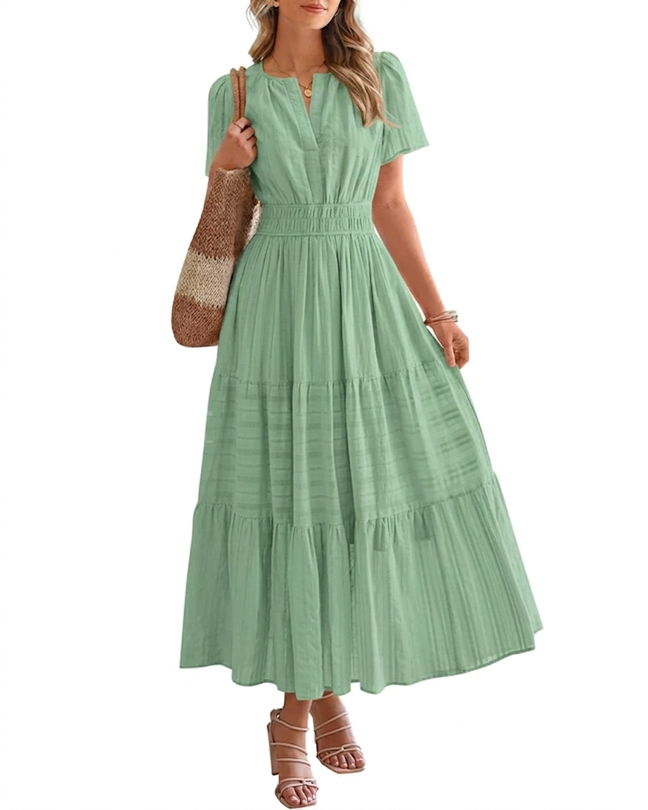 Evara | Boho A-Line Maxi Dress with V-Neck & Flowing Fit