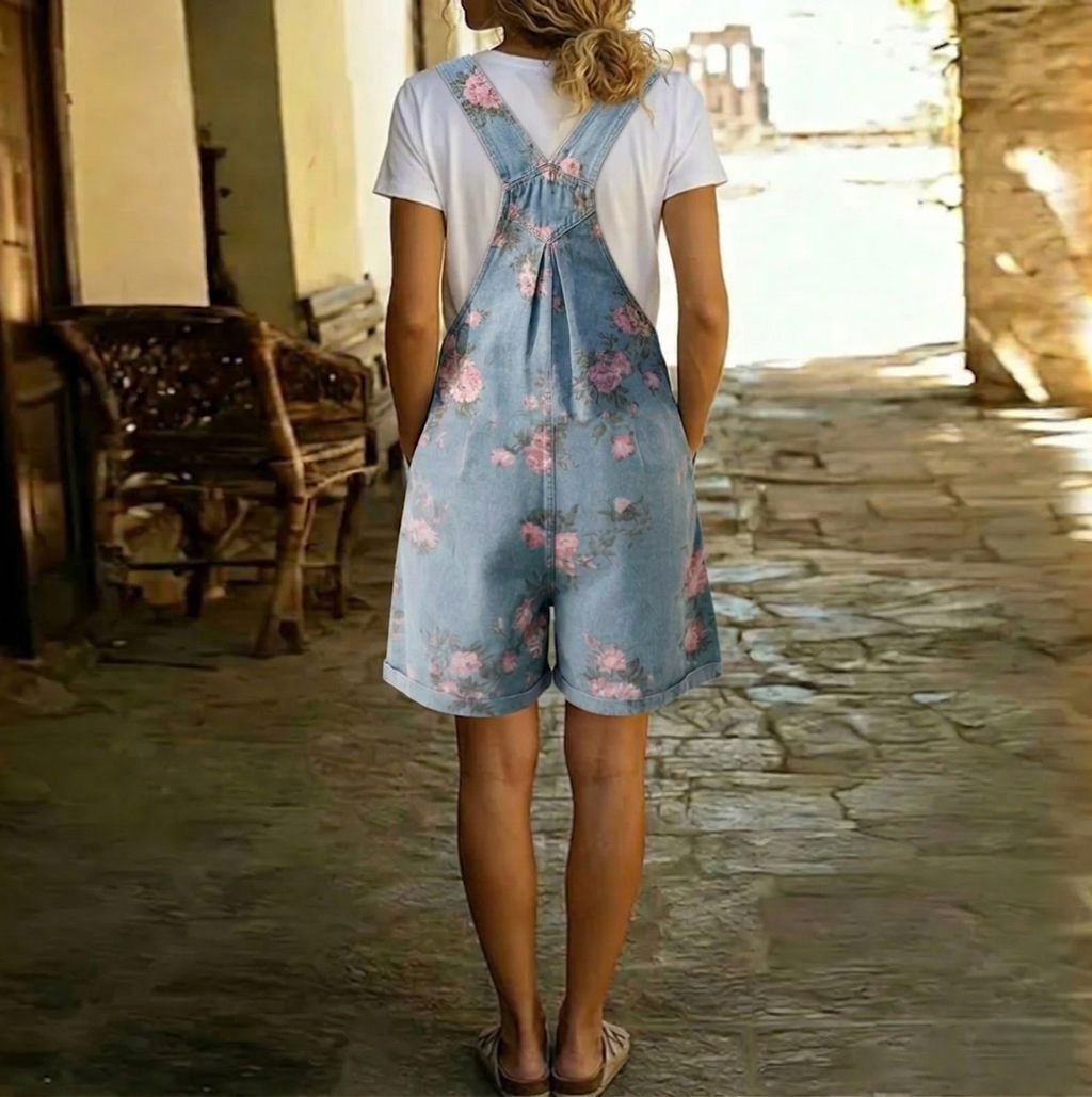 Judy | Vintage Washed Floral Denim Jumpsuit