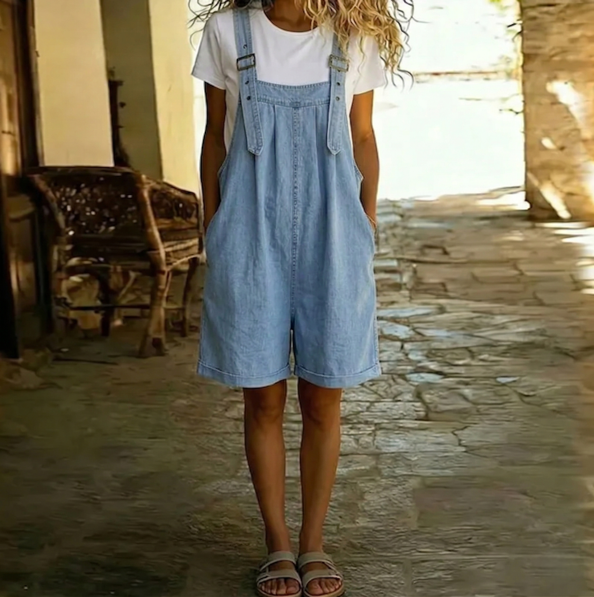 Clara | Light Blue Denim Short Overall