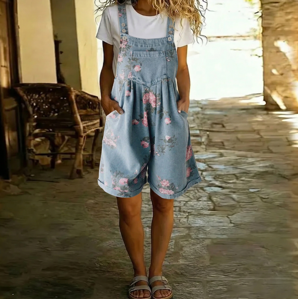 Judy | Vintage Washed Floral Denim Jumpsuit