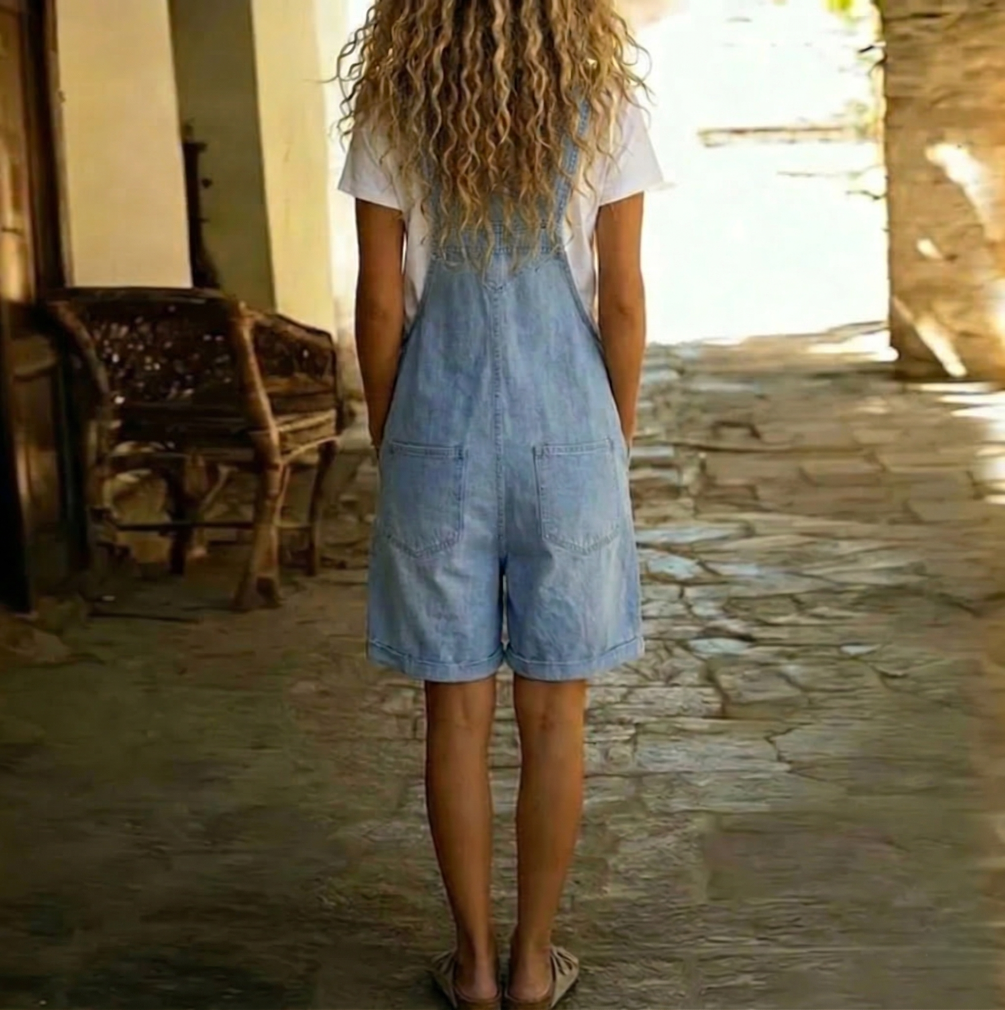 Clara | Light Blue Denim Short Overall