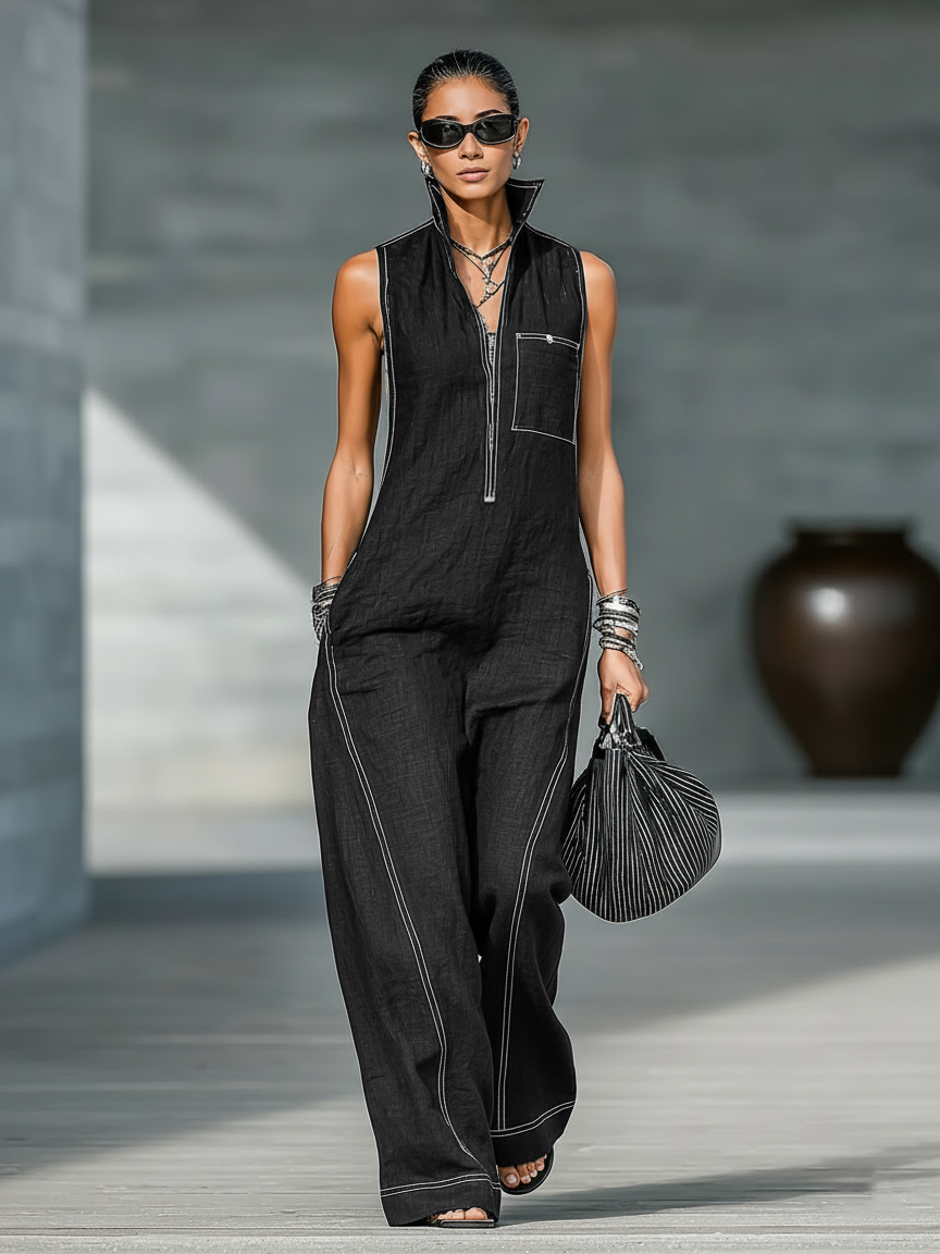 Harmony | Sleeveless Overalls with White Hem