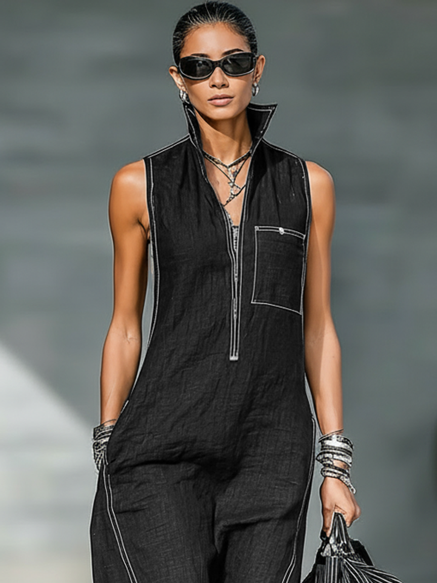 Harmony | Sleeveless Overalls with White Hem