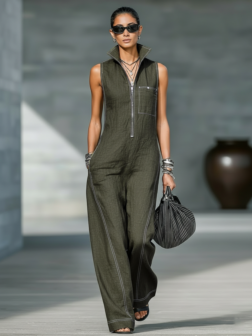 Harmony | Sleeveless Overalls with White Hem