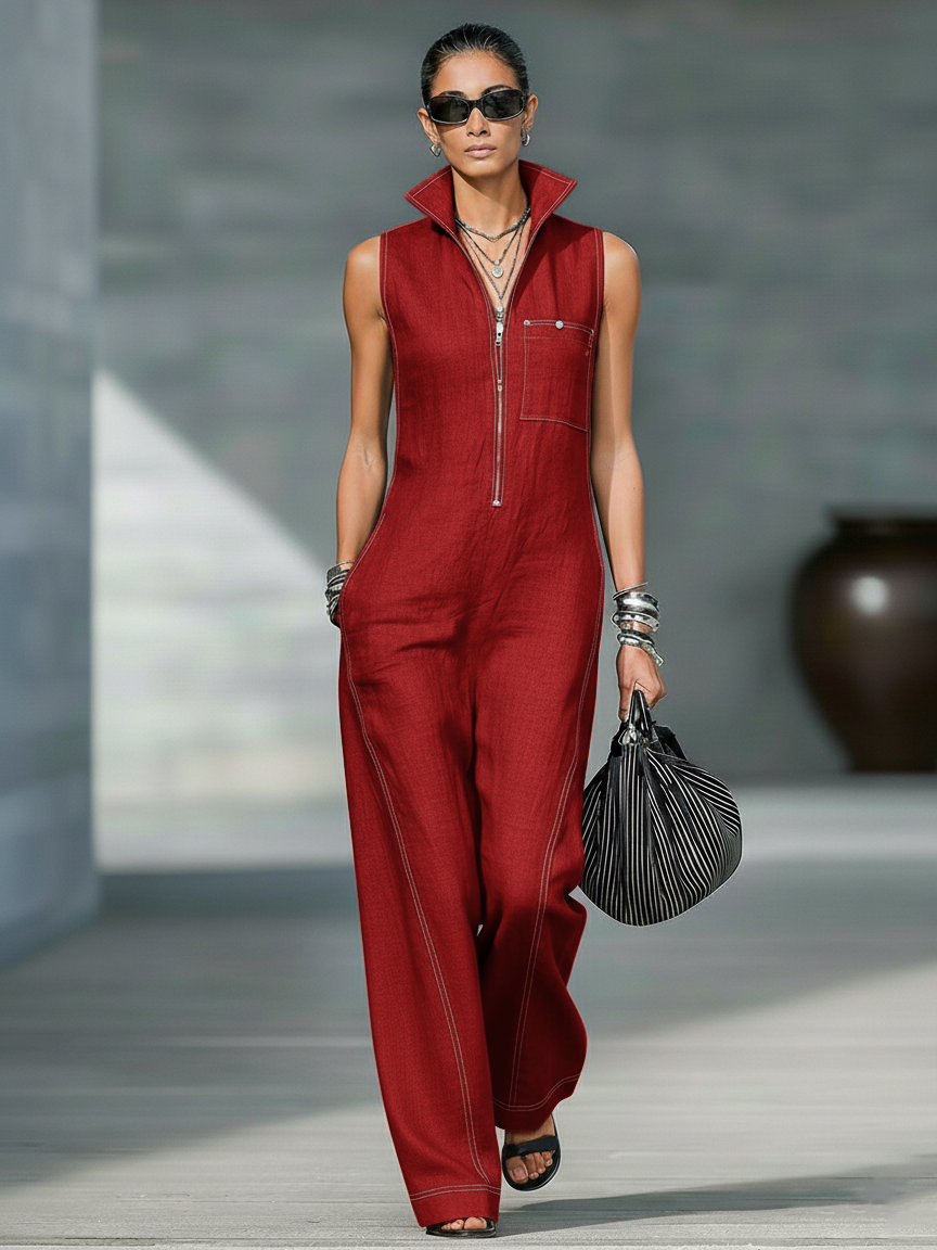 Harmony | Sleeveless Overalls with White Hem