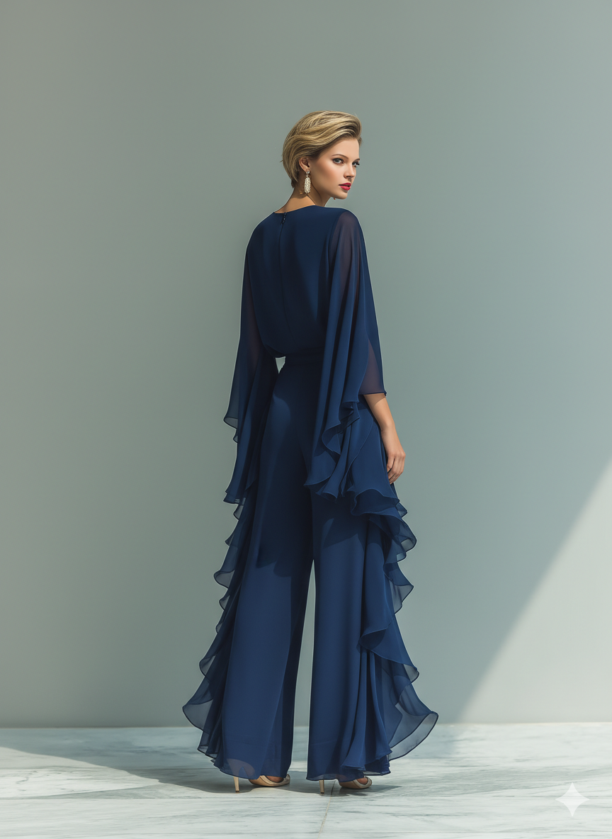 Nora | Navy Blue Chiffon Ruffle Set