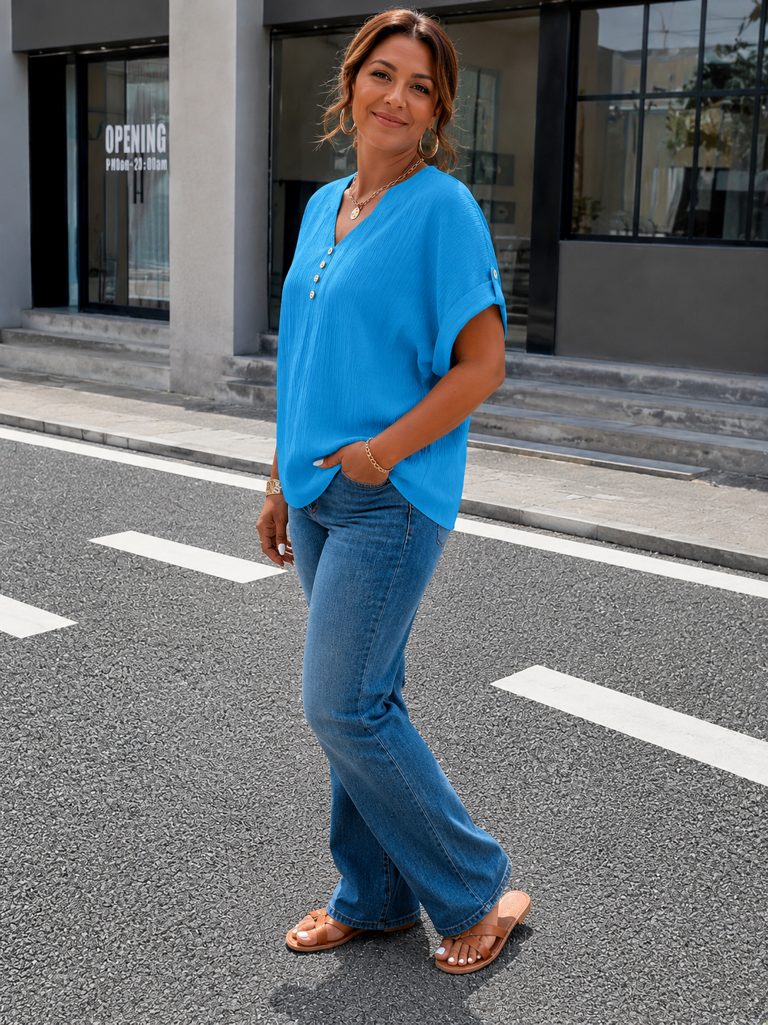 Elaine | Luxe Pleated V-Neck Blouse