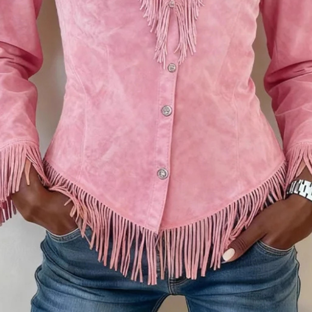 Solenn │ Fringe Suede Button-Up Blouse