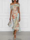 Vittoria | Blue Floral Off-Shoulder Mermaid Midi Dress