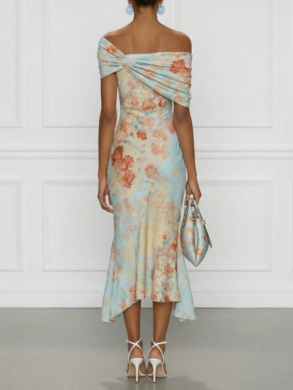 Vittoria | Blue Floral Off-Shoulder Mermaid Midi Dress