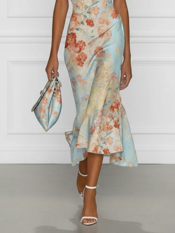 Vittoria | Blue Floral Off-Shoulder Mermaid Midi Dress