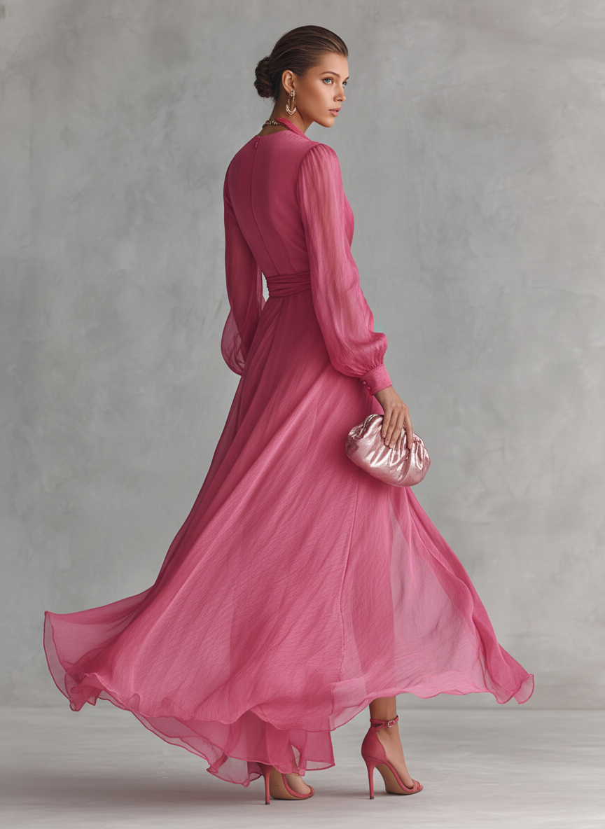 Charlie | Pink Chiffon Dress V-Neck