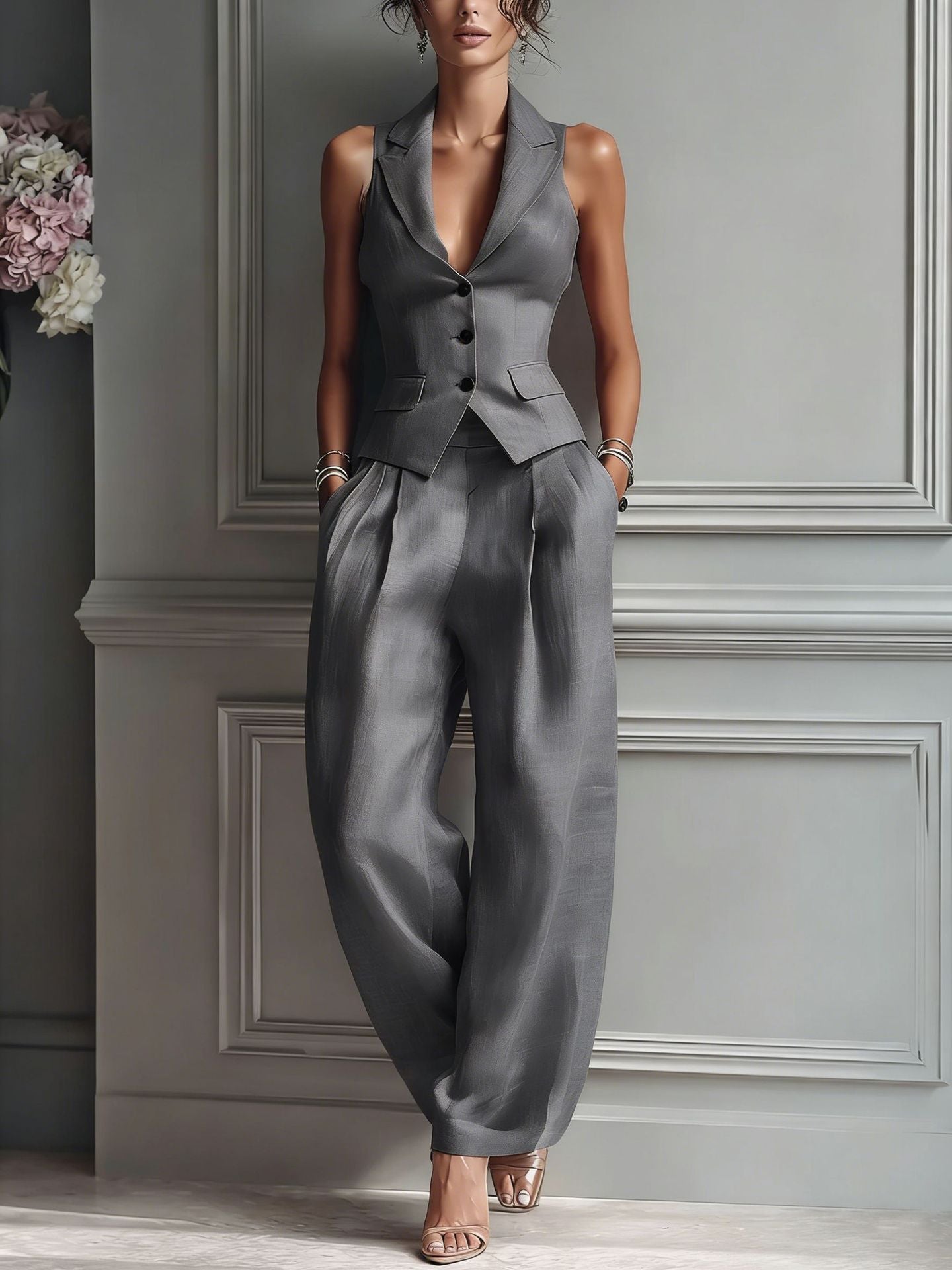 Julie | Two-Piece Set with V-Neck and Buttons