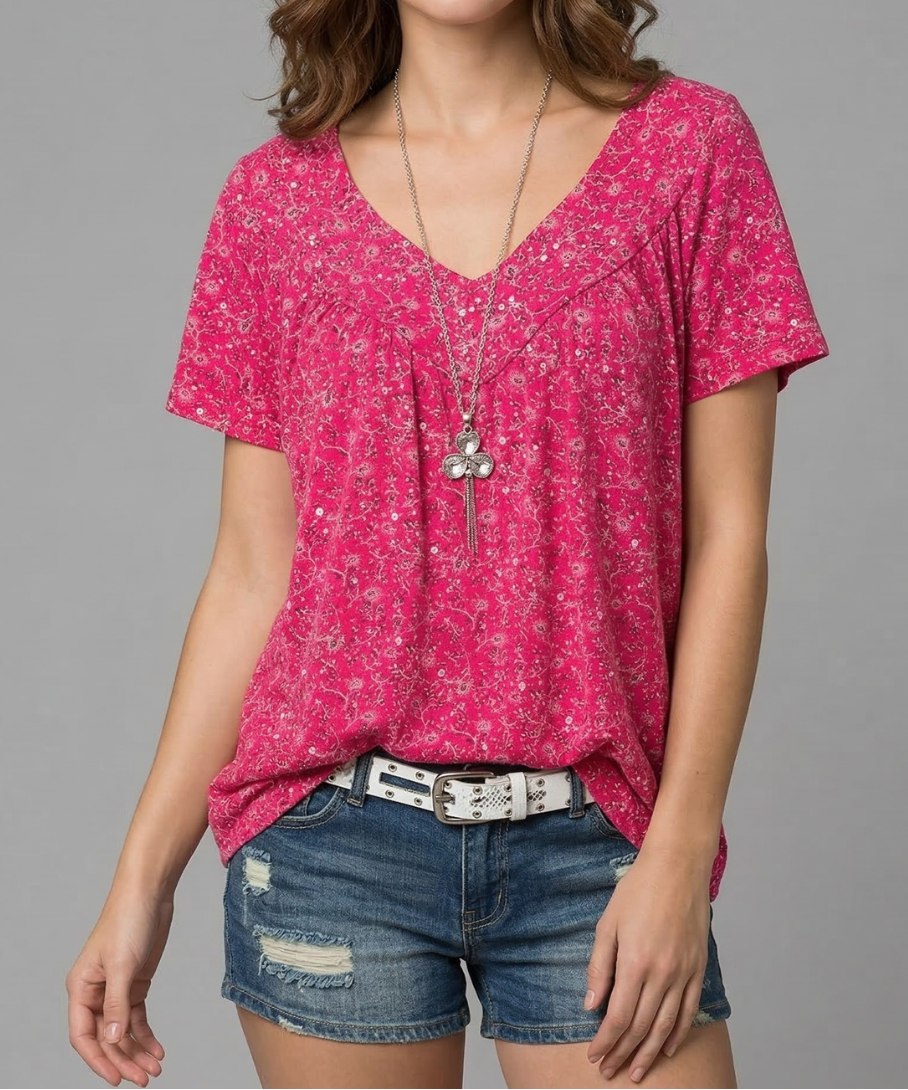 Trisha | Floral V-neck T-shirt