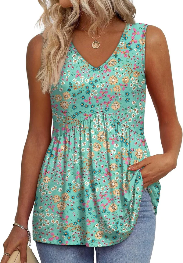 Morgan | Peplum V-Neck Printed Tank Top
