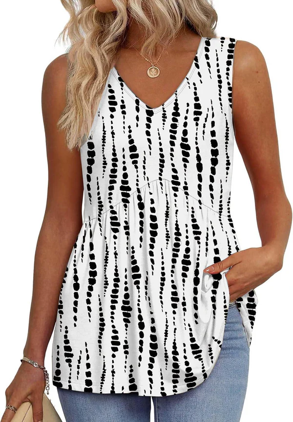 Morgan | Peplum V-Neck Printed Tank Top