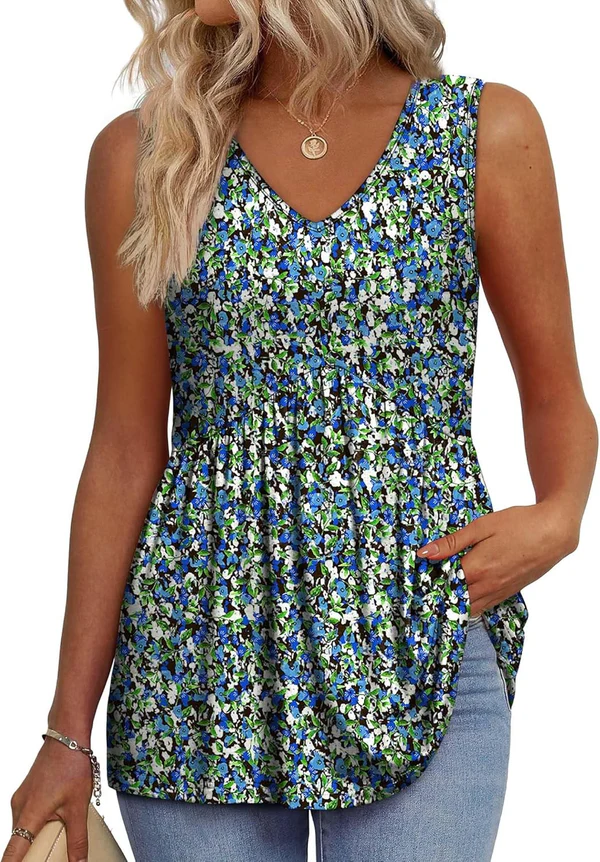 Morgan | Peplum V-Neck Printed Tank Top