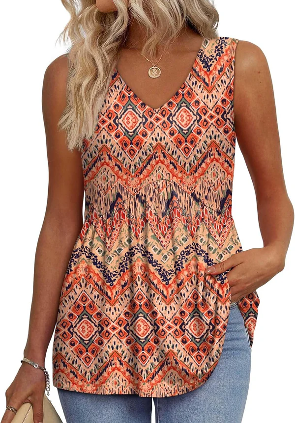Morgan | Peplum V-Neck Printed Tank Top