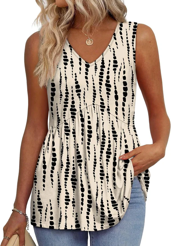 Morgan | Peplum V-Neck Printed Tank Top