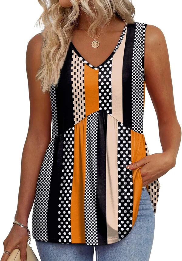 Morgan | Peplum V-Neck Printed Tank Top