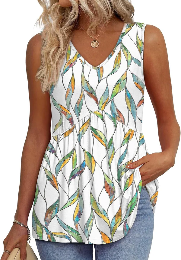 Morgan | Peplum V-Neck Printed Tank Top