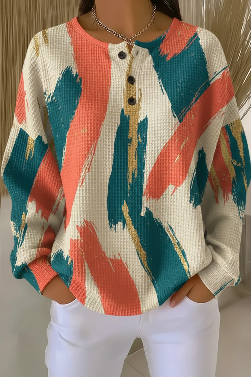 Women's Gradient Pattern Art Print Casual Waffle Sweatshirt