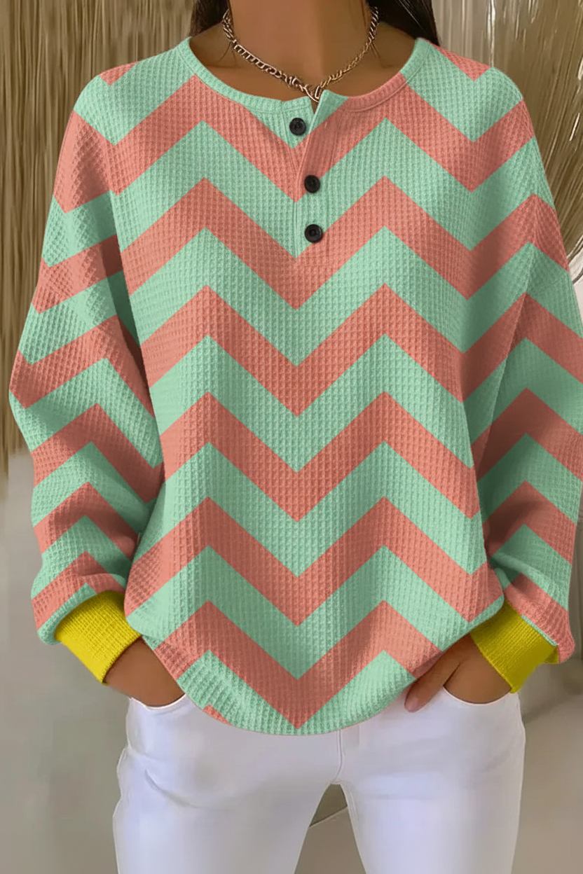 Women's Gradient Pattern Art Print Casual Waffle Sweatshirt
