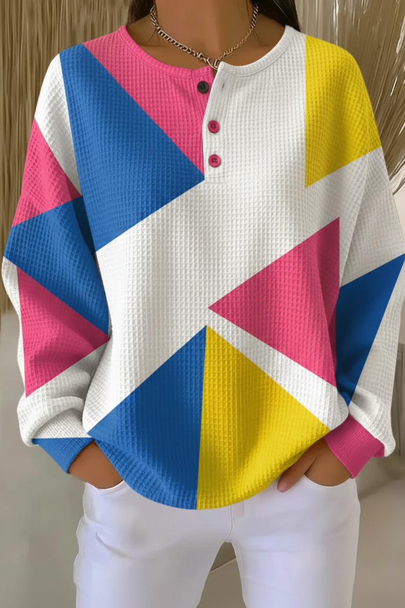 Women's Gradient Pattern Art Print Casual Waffle Sweatshirt