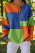 Women's Gradient Pattern Art Print Casual Waffle Sweatshirt
