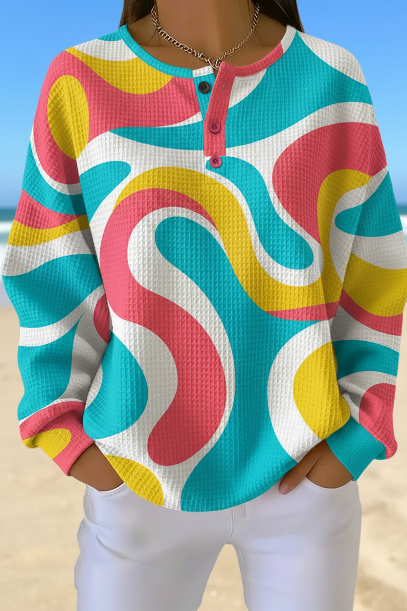 Women's Gradient Pattern Art Print Casual Waffle Sweatshirt