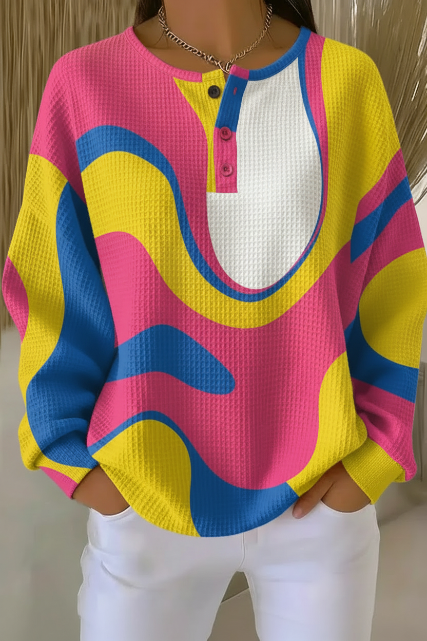 Women's Gradient Pattern Art Print Casual Waffle Sweatshirt