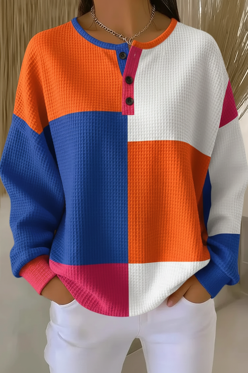 Women's Gradient Pattern Art Print Casual Waffle Sweatshirt