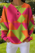 Women's Gradient Pattern Art Print Casual Waffle Sweatshirt