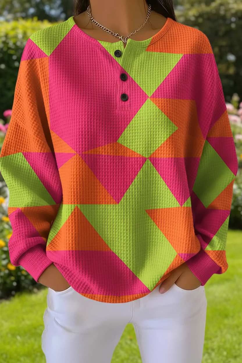 Women's Gradient Pattern Art Print Casual Waffle Sweatshirt