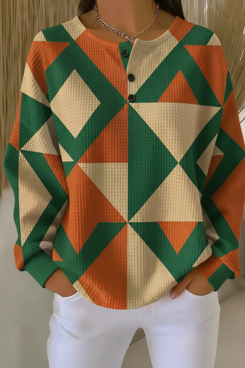 Women's Gradient Pattern Art Print Casual Waffle Sweatshirt