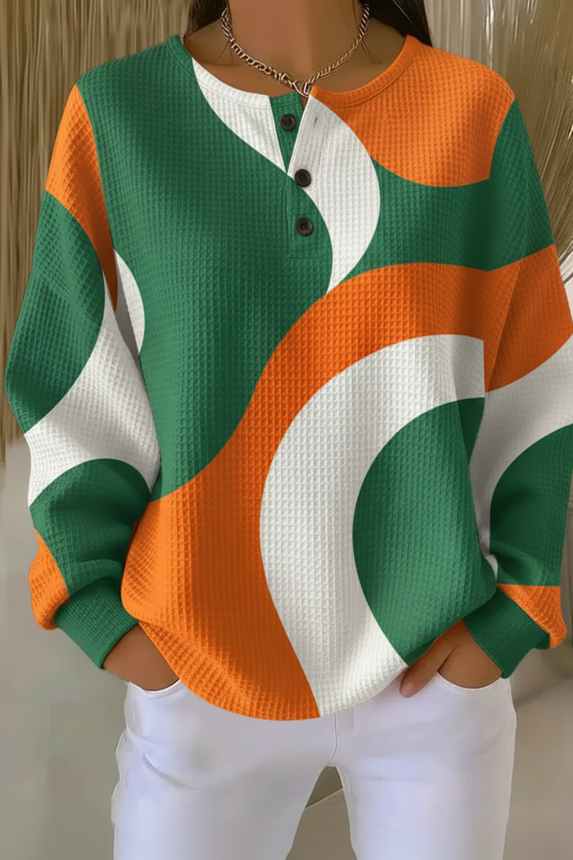 Women's Gradient Pattern Art Print Casual Waffle Sweatshirt