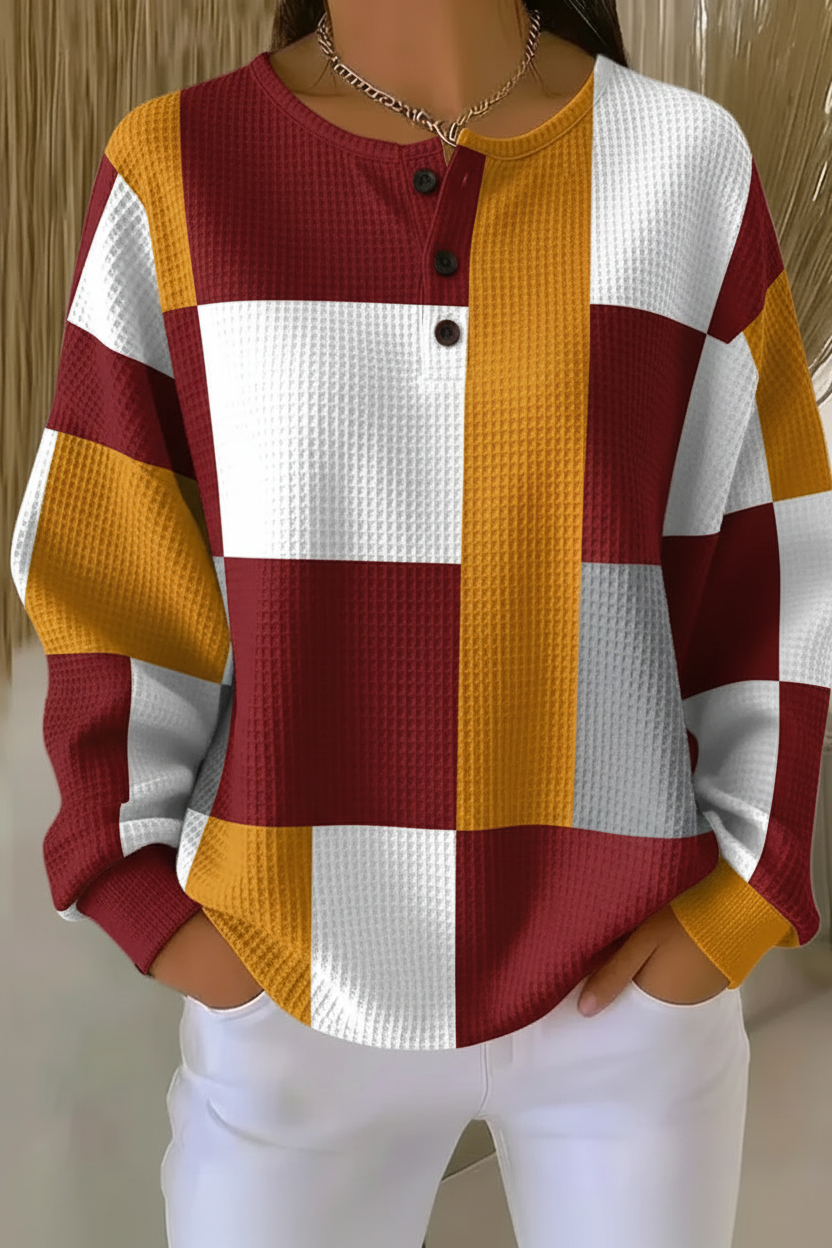 Women's Gradient Pattern Art Print Casual Waffle Sweatshirt