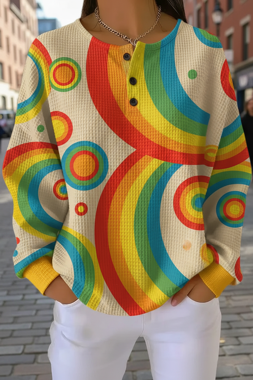 Women's Gradient Pattern Art Print Casual Waffle Sweatshirt