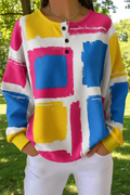 Women's Gradient Pattern Art Print Casual Waffle Sweatshirt