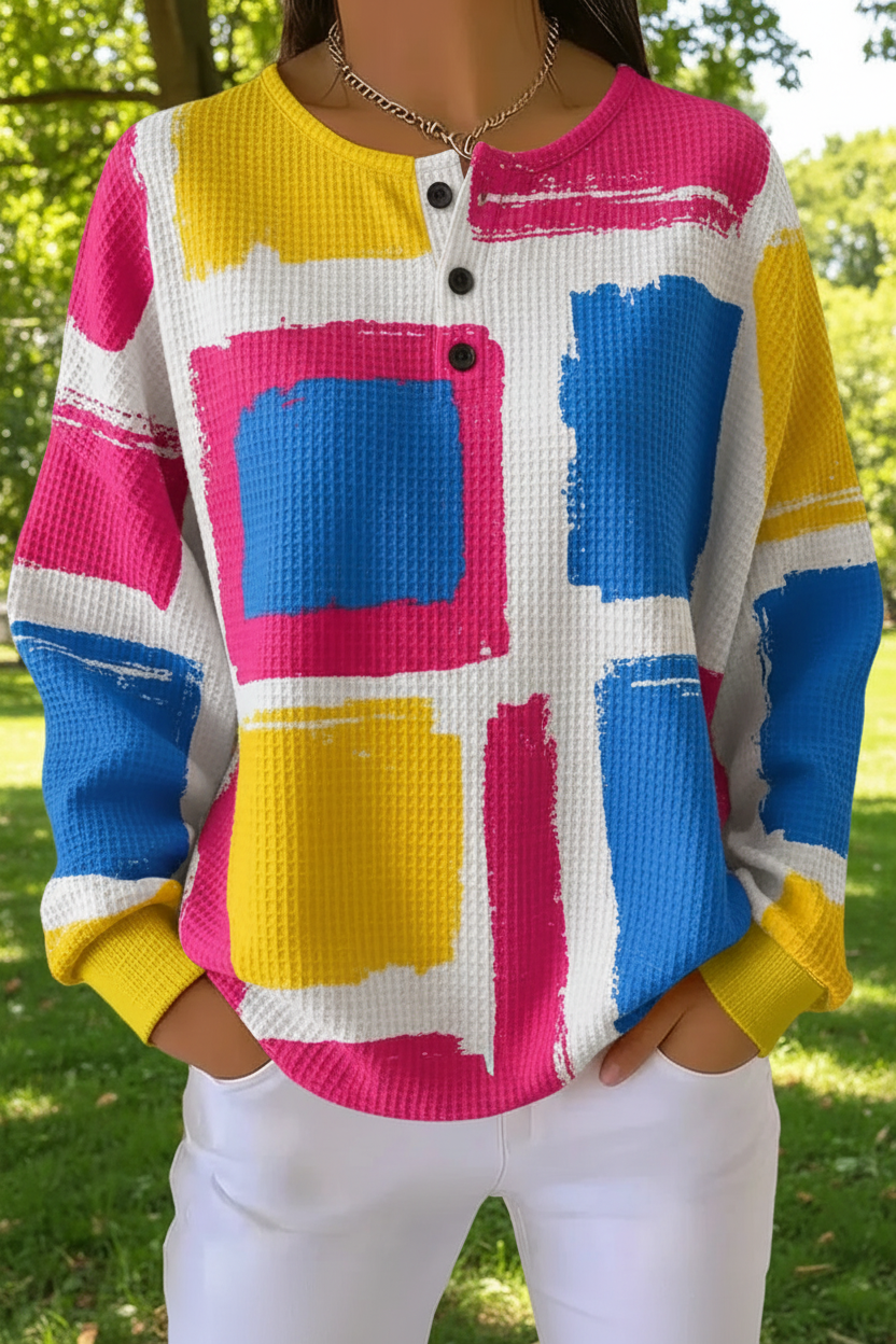 Women's Gradient Pattern Art Print Casual Waffle Sweatshirt