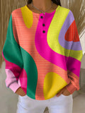 Women's Geometric Pattern Art Print Casual Waffle Sweatshirt