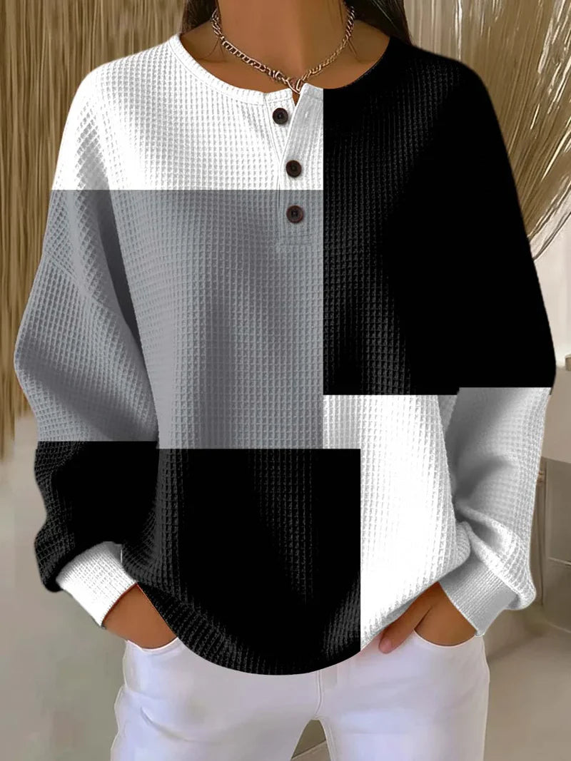 Women's Geometric Pattern Art Print Casual Cotton Waffle Sweatshirt