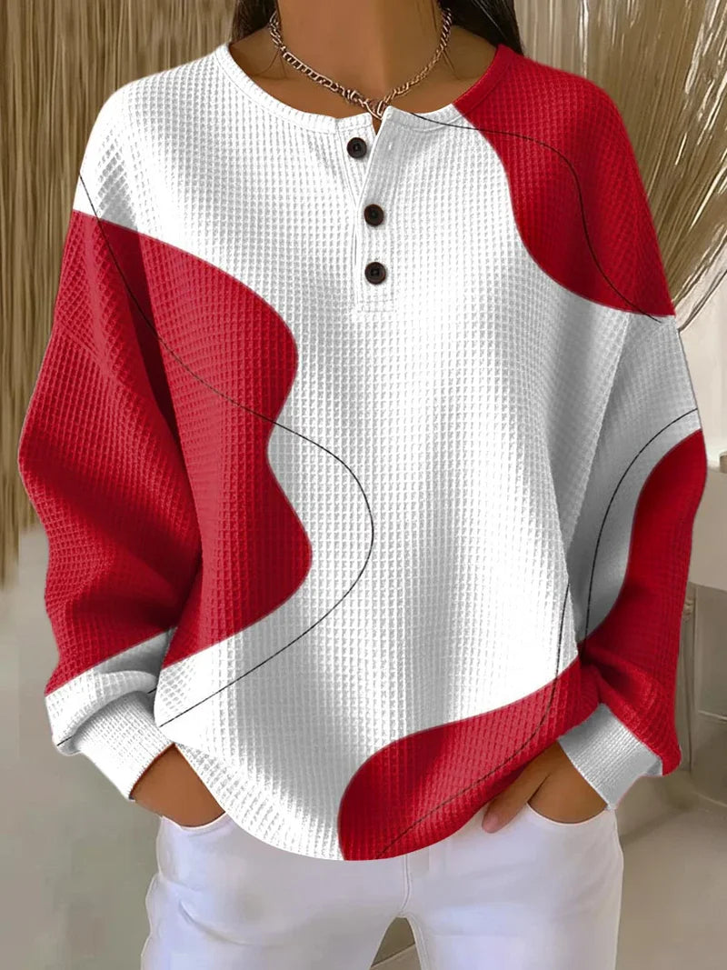 Women's Abstract Pattern Art Print Casual Cotton Waffle Sweatshirt