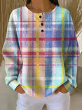 Women's Plaid Pattern Art Print Casual Waffle Sweatshirt
