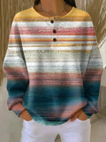 Women's Gradient Pattern Art Print Casual Waffle Sweatshirt