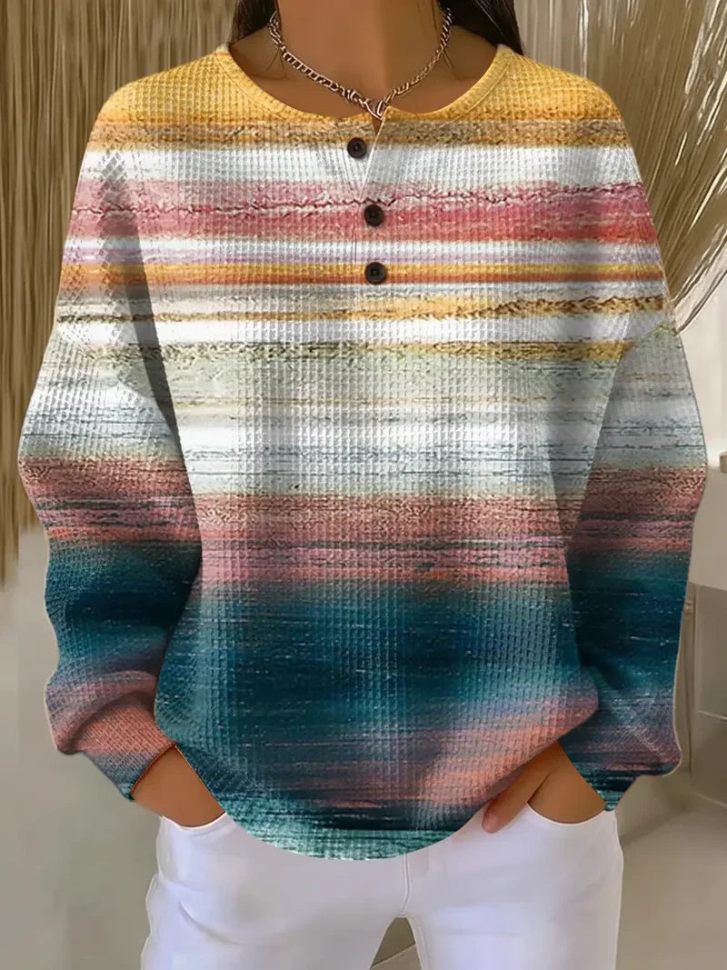 Women's Gradient Pattern Art Print Casual Waffle Sweatshirt