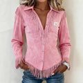 Solenn │ Fringe Suede Button-Up Blouse